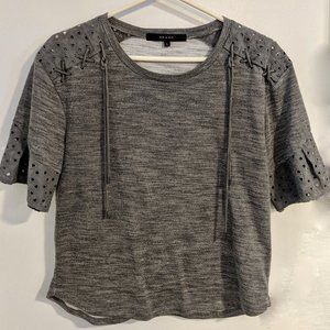 Ruffle Bell Sleeve Shirt W/Eyelet Detail (Grey)